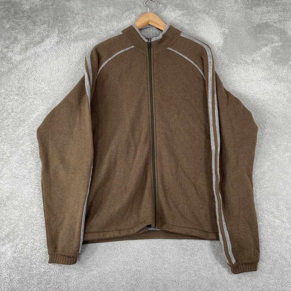 Kuhl Jacket Mens Large Brown Merino Wool Full Zip Stripe Gorpcore Outdoor Hiking